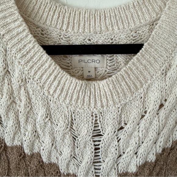 Anthropologie Pilcro Long Line Stitch Sweater Brown & White Striped Loose Knit - Picture 5 of 10